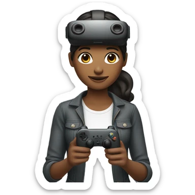 woman holding a single virtual reality controller sticker