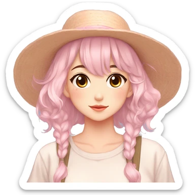Gorgeous pastel anime girl with blushing face and hair garnitures and pretty hair and a hat-cap aesthetic trending style sticker