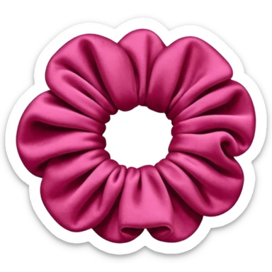 emoji of an isolated velvet scrunchie in a rich pink-red color, plush soft texture with deep velvety shading, gathered fabric folds, fashion accessory, no person, no hair, not worn, smooth warm lighting, clean rounded shape sticker