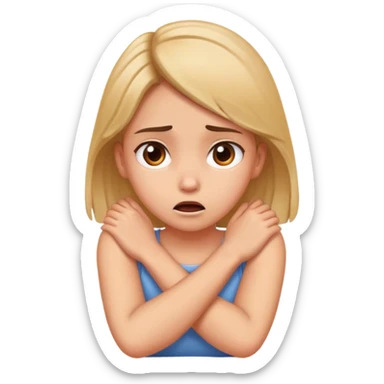 girl with her arms crossed on her neck scared sticker