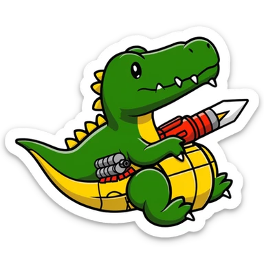 Battle crocodile with bombs, military alligator sticker