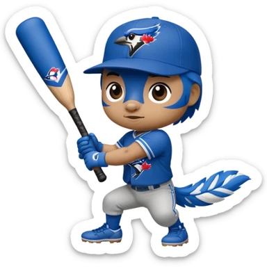 muscular bluejay  swinging a baseball bat with  toronto blue jays baseball hat sticker