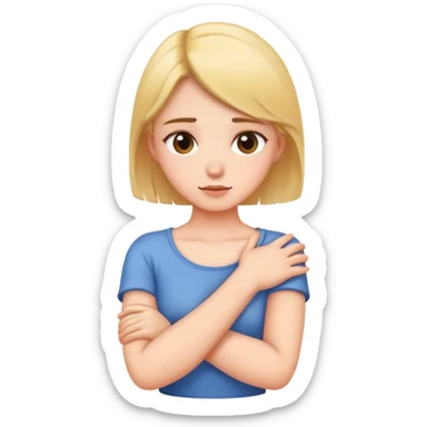 a girl crossing her arms and hold her neck sticker