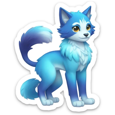 shiny, colorful, blue, gradient, Kemono-style, Chibi, Anthro-Fur-Sona-Fakémon, Full Body sticker