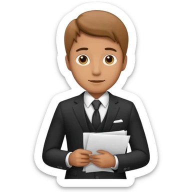 a man in a formal suit walks with papers in his hands sticker