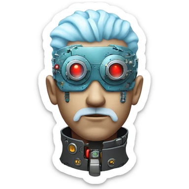  Short light blue haired male cyborg head with light blue beard, red steampunk goggles and circuits sticker