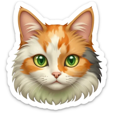 Fluffy diluted calico cat with green eyes sticker