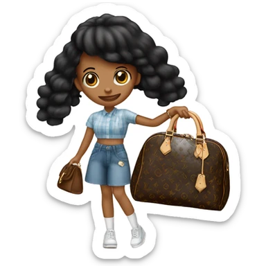 Chica de pelo negro liso llevando un bolso louis vuitton en la mano sticker