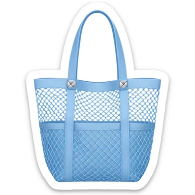 small blue mesh tote bag emoji, visible mesh texture, simple handles, casual summer vibe, light and breathable netting, vibrant or pastel blue sticker