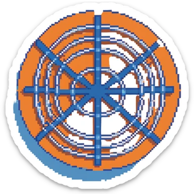 network in a circular form with blue boxes at intersection points sticker