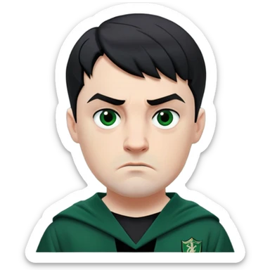 Jamie Yeates is Marcus Flint in harry potter, wear hogwarts slytherin uniform, short black hair, bulky face, often grimaced and bared his teeth, scowling or looking grumpy give him an intimidating presence sticker