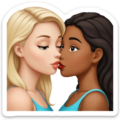 white girl and mixed white and black girl kissing sticker