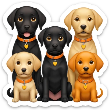 1 black labrador with yellow collar, 1 black labrador with orange collar, 2 dogs in 1 picture sticker