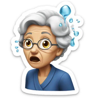 old woman shocked with water splashes on face sticker