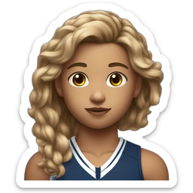 Fille de 10 ans de peau claire les cheveux brun les yeux bleu maillot bleu avec mbappe sticker