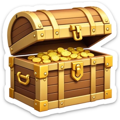 Clash of Clans aesthetic: Cinematic Playful Pixel 3D Treasure Chest Emoji, rendered in a 3D vector-style similar to standard emojis with minimal shading and bold, simplified shapes. A compact, distinct form with signature details, softly glowing with a pixelated adventure charm. Simplified yet unmistakably iconic, highly detailed and consistent, glowing with a soft radiance and high shine. Stylized with a touch of classic pixel-art charm and a soft glowing outline, capturing the essence of a beloved gaming relic with a friendly, playful manner! sticker