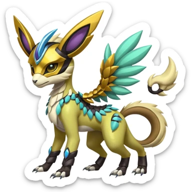 Colorful masked armored leathery scaly furry Meloetta-Manectric-Solgaleo-Raikou-Pokémon-Digimon-Fakémon-fusion-hybrid-creature sticker
