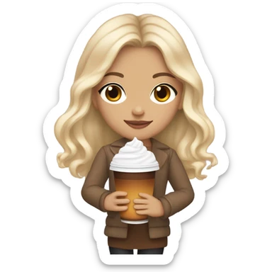 aesthetic white girl with blonde wavy hair and brown eyes sipping an iced americano in a cute coffee shop  sticker