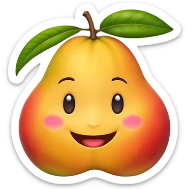 cute emoji-style whole mango with a smiling face, flat design, colorful, minimal shading, high resolution sticker