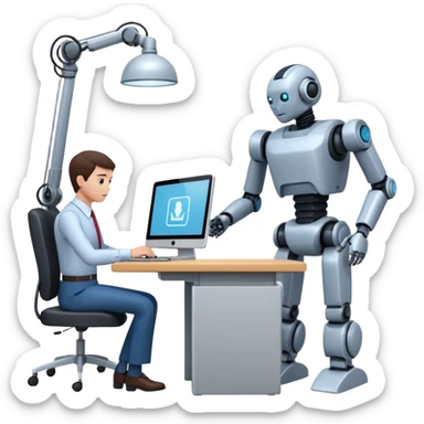 Digital Labour as an example of Agents at work in a workplace setting. I want to see a traditional office worker and a support co-worker that is an AI Agent [Not a Robot]. I DO NOT WANT images of ROBOTS! sticker