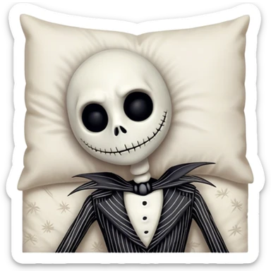 Cinematic 3D ultra realistic 32K HD image of Jack skellington sleeping in bed, stunning detail as though captured in a timeless photograph, rich textures, visually rich, so lifelike that it feels like it could leap off the page at any moment sticker