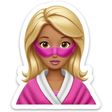 Brown skin blonde hair Barbie with face mask on and hair in towel sticker