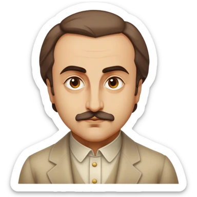 Cinematic Realistic Khalil Gibran Portrait Emoji, depicted as a poetic visionary with gentle thoughtful eyes in classic attire, rendered with soft textures and warm ethereal lighting that captures his literary spirit. sticker