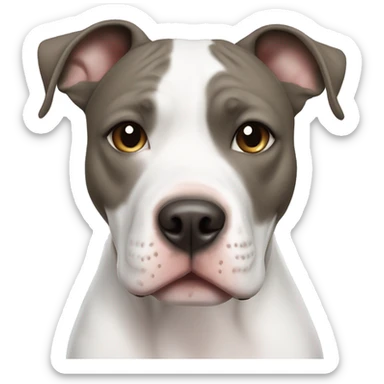 Smiling White American Staffordshire terrier with light gray/brown patches by only her left ear and blue eyes sticker