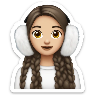 Brunette long hair pretty girl wearing white faux fur earmuffs  sticker
