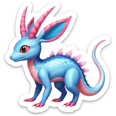 Shiny Horned Helioptile-Salandit-Sylveon-Amaura-Fakémon-hybrid-creature (full body)  sticker