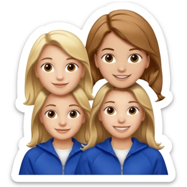 two girls smiling one has blond hair and one is has brown hair they are wearing royal blue track suits sticker