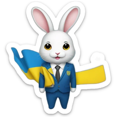 a rabbit in a suit in the color of the Ukrainian flag sticker