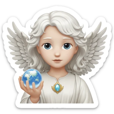 Angel statue wavy hair hollow eyes feathered wings holding the world sticker
