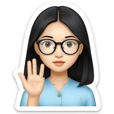 young Vietnamese girl head with very long black hair and glasses sticker