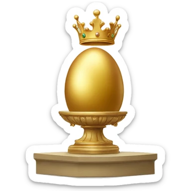 golden egg on short pedestal wearing a crown sticker