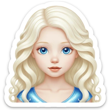 A beautiful albino girl with white long healthy and silky and wavy hair and blue sparkly eyes sticker