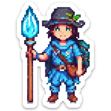 common adventurer holding a water staff, water type sticker