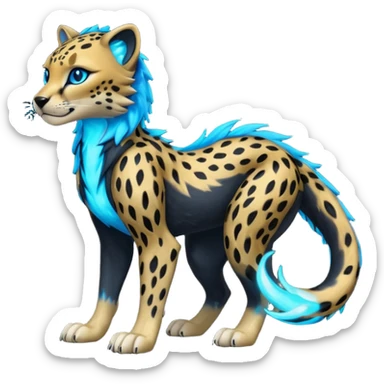 Obsidian-black fur body with bioluminescent neon glowing blue ring-markings Grem2-Gremz-Cheetah-Sergal-fusion, full body  sticker