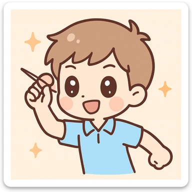 anime style emoji of a guy throwing darts, expressive and dynamic pose, simple background sticker