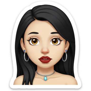 girl with dark long hair septum piercing, vertical labret piercing, nostril piercing, lesbian sticker