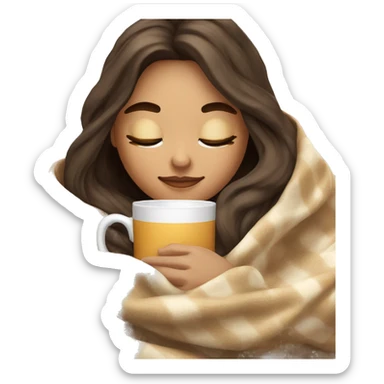 girl brunette inside a blanket sipping coffee eyes closed sticker