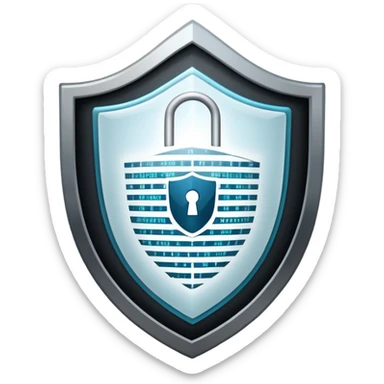 An icon featuring a shield with a digital lock, binary code, and a hacker silhouette in the background, symbolizing cybersecurity. The design includes firewalls, encrypted data streams, and warning alerts. Transparent background highlights protection of digital systems and information. sticker