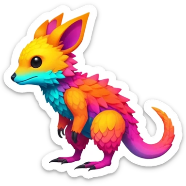 lush warm-colored modern colorful neon-colored Fakémon-Trico-creature (full body) sticker