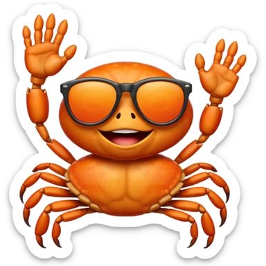 Alaska crab are moving wearing a sunglass and say hi sticker
