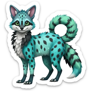 Feral Rare Fantasy dark pastel black-blue-turquoise-green-white-gradients Vernid-Sergal-Genet-species by LiLaiRa, random markings, tufted ears, full body, 4 legs sticker