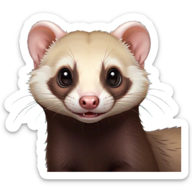Cinematic Comical sable ferret Portrait Emoji, Head tilted dramatically with an exaggeratedly shocked expression, featuring a slender, wiggly body and a distinct sable ferret head with a pointed snout and small ears, with wide, hilariously expressive eyes full of humorous disbelief, Simplified yet hilariously expressive features, highly detailed, glowing with a slightly sassy natural glow, high shine, dramatic yet playful, stylized with an air of quirky charm, soft glowing outline, capturing the essence of a meme-worthy sable ferret that looks ready to scamper into viral fame! sticker