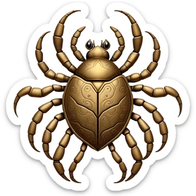 A six-limbed being with a carapace resembling weathered brass, featuring intricate engravings that rearrange themselves and multiple eye stalks that can telescope outward from recessed sockets.

 sticker
