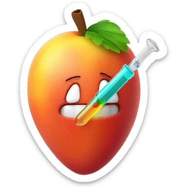 Fruit with small syringe poking it on a side sticker