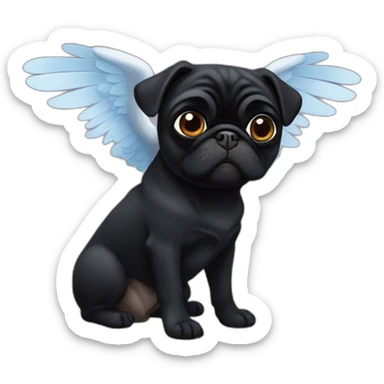 Black pug with angel wings sticker