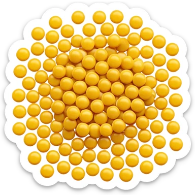 loose pile of small golden-yellow wax pellets, round and slightly flattened, soft matte surface, smooth uniform texture, resembling glossy candy drops, apple emoji style, soft lighting, subtle shadows, transparent background, emoji scale sticker